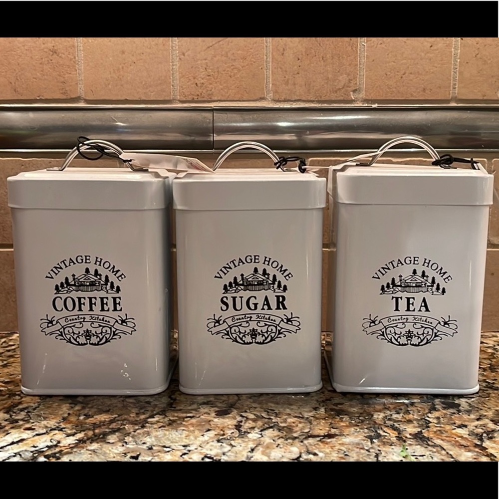3 containers to hold your coffee, tea & sugar